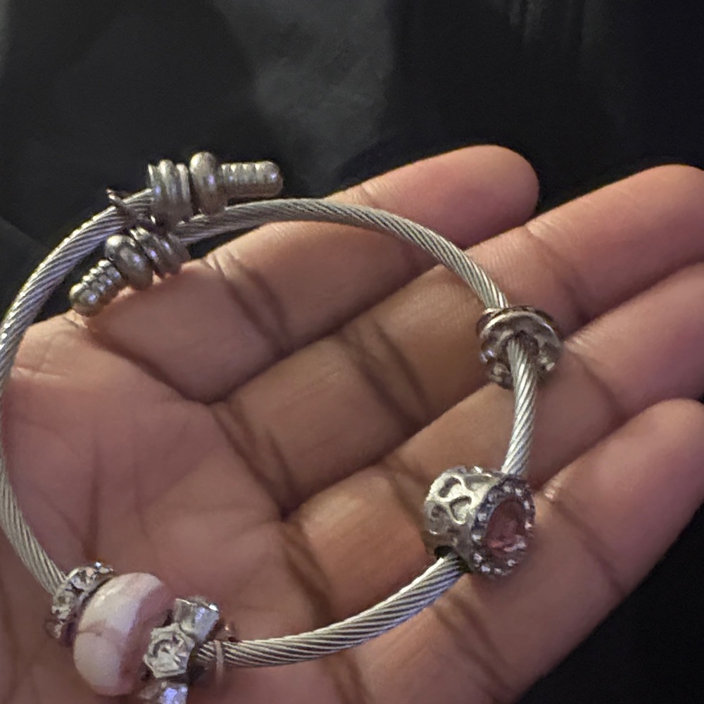 Silver and Pink Beaded Bracelet